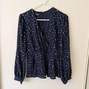 Bebe Womens XS Long Sleeve Blouse Blue Celestial Whimsigoth Fairy Y2K Stars